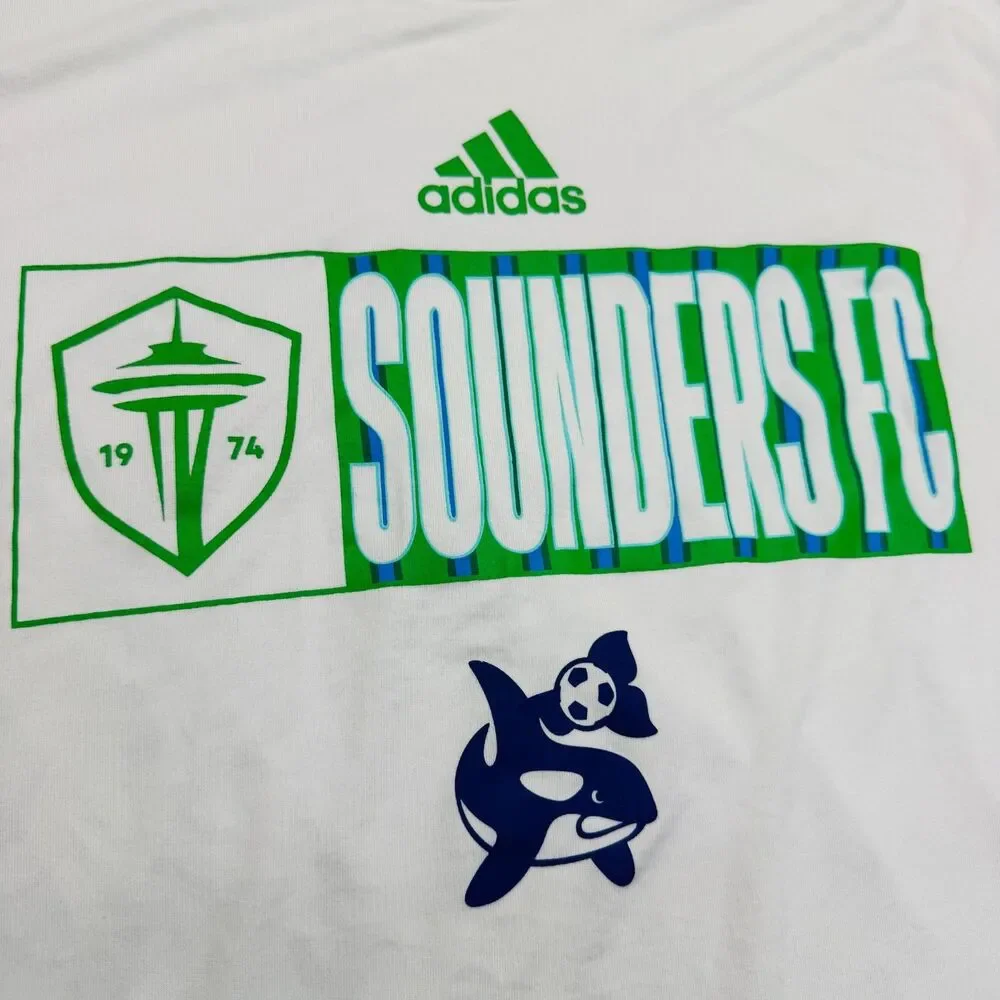 NEW Seattle Sounders FC adidas Pregame Short Sleeve Shirt White Sz XL SLIM Fit